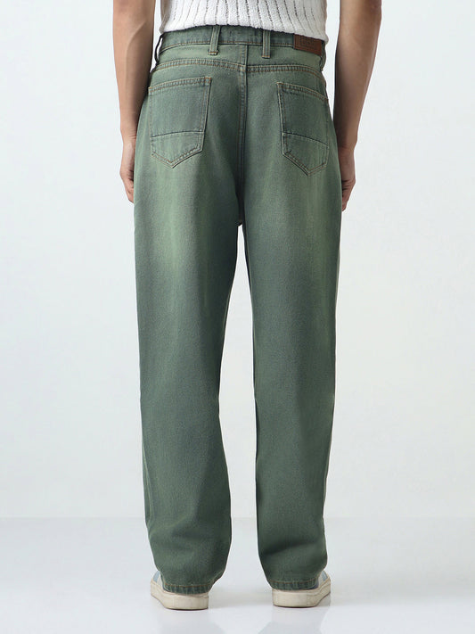 Men's Grey Loose Baggy Fit Heavy Washed Jeans Non-Stretchable