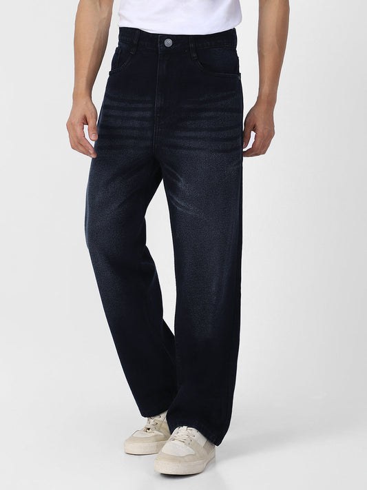 Men's Black Loose Baggy Fit Washed Jeans Non-Stretchable