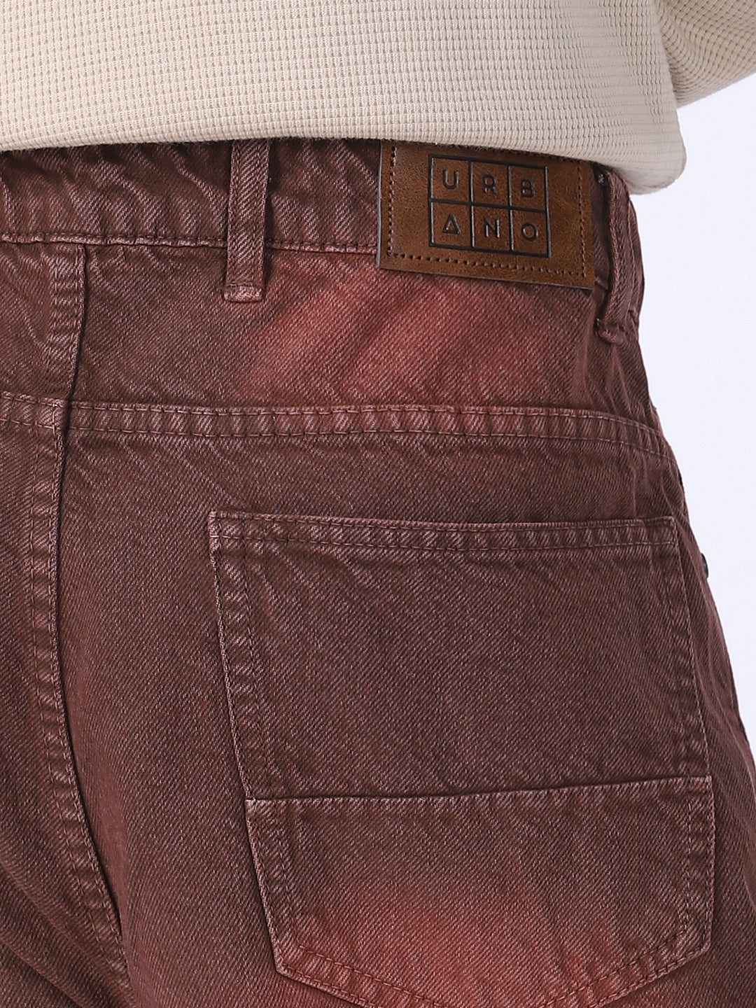 Men's Brown Loose Baggy Fit Washed Jeans Non-Stretchable