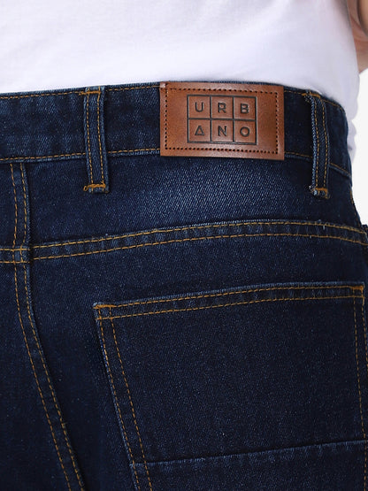 Men's Dark Blue Loose Baggy Fit Washed Jeans Non-Stretchable