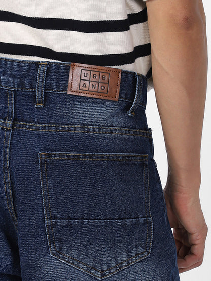 Men's Blue Loose Baggy Fit Washed Jeans Non-Stretchable