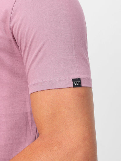 Men's Lilac Solid Mandarin Collar Slim Fit Half Sleeve Cotton T-Shirt