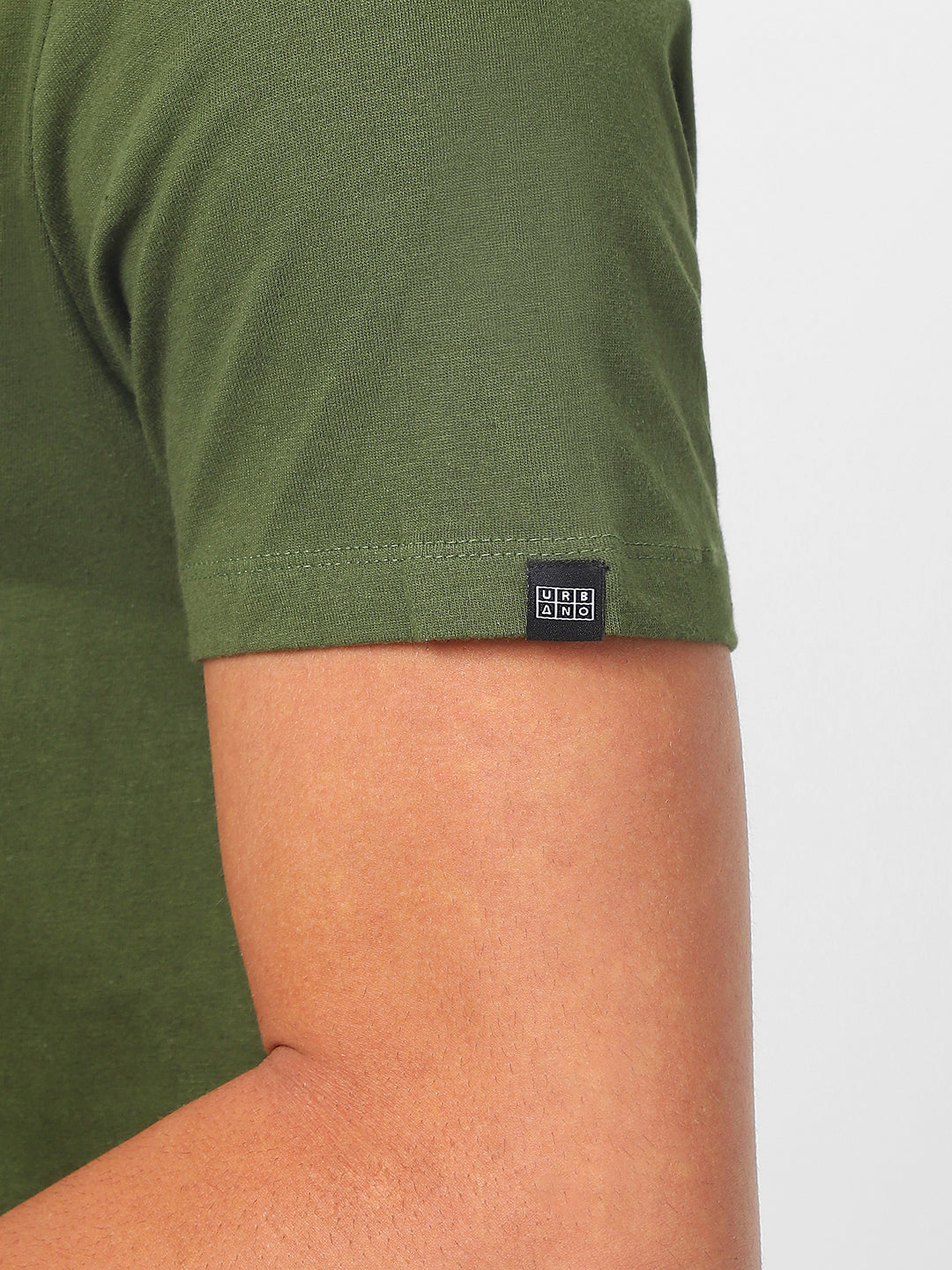 Men's Olive Green Solid Mandarin Collar Slim Fit Cotton T-Shirt