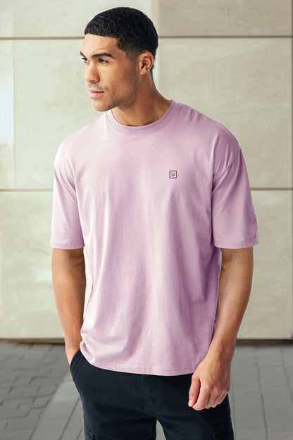 Men's Lilac Bloom Solid Round Neck Oversized Half Sleeve Cotton T-Shirt
