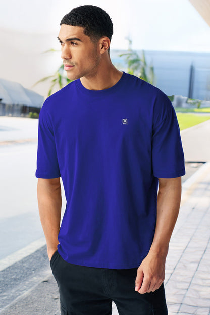 Men's Surf Blue Solid Round Neck Oversized Half Sleeve Cotton T-Shirt