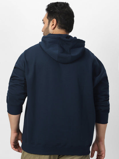 Plus Men's Iris Navy Cotton Solid Oversized Hooded Neck Sweatshirt