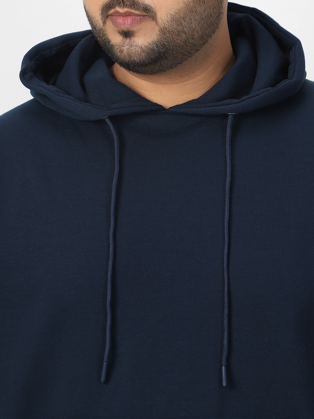 Plus Men's Iris Navy Cotton Solid Oversized Hooded Neck Sweatshirt