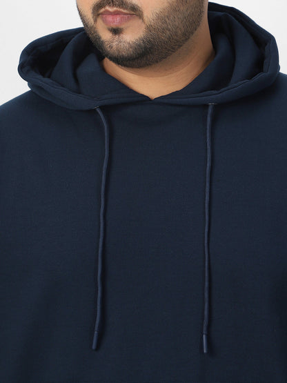 Plus Men's Iris Navy Cotton Solid Oversized Hooded Neck Sweatshirt