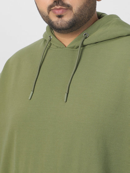 Plus Men's Potent Olive Cotton Solid Oversized Hooded Neck Sweatshirt