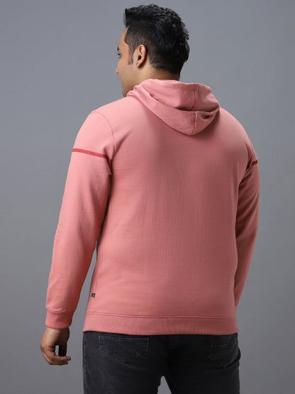 Plus Men's Pink Cotton Solid Hooded Neck Sweatshirt