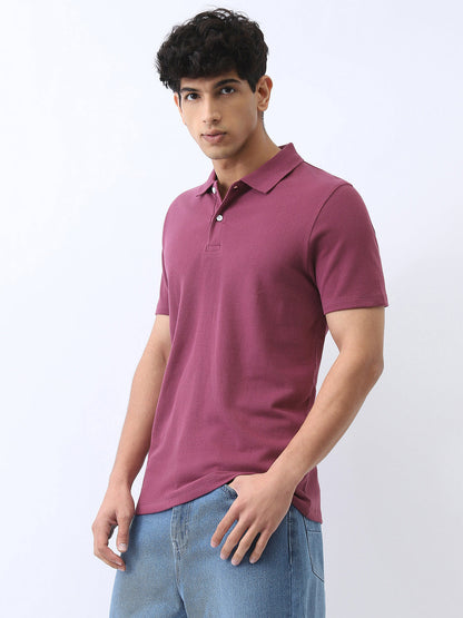 Men's Acai Berry Solid Regular Fit Half Sleeve Cotton Polo T-Shirt