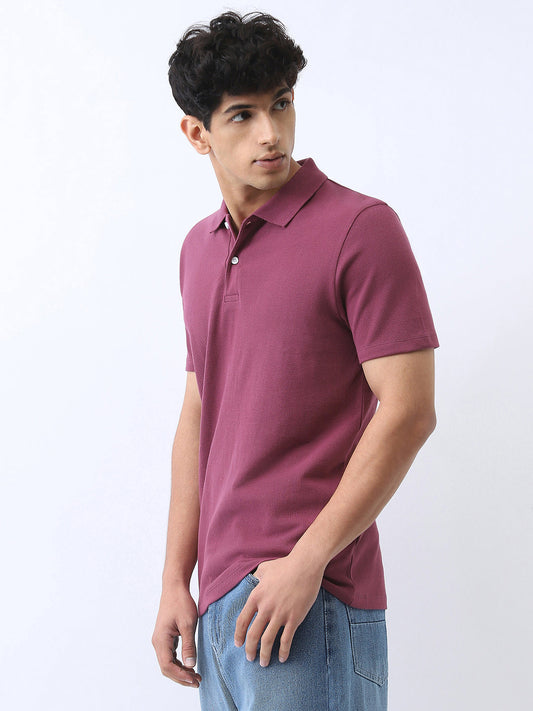 Men's Acai Berry Solid Regular Fit Half Sleeve Cotton Polo T-Shirt