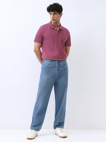 Men's Acai Berry Solid Regular Fit Half Sleeve Cotton Polo T-Shirt