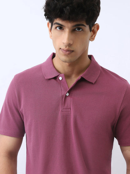 Men's Acai Berry Solid Regular Fit Half Sleeve Cotton Polo T-Shirt