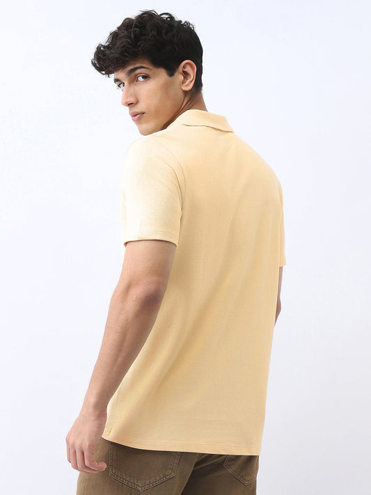 Men's Beige Solid Regular Fit Half Sleeve Cotton Polo T-Shirt