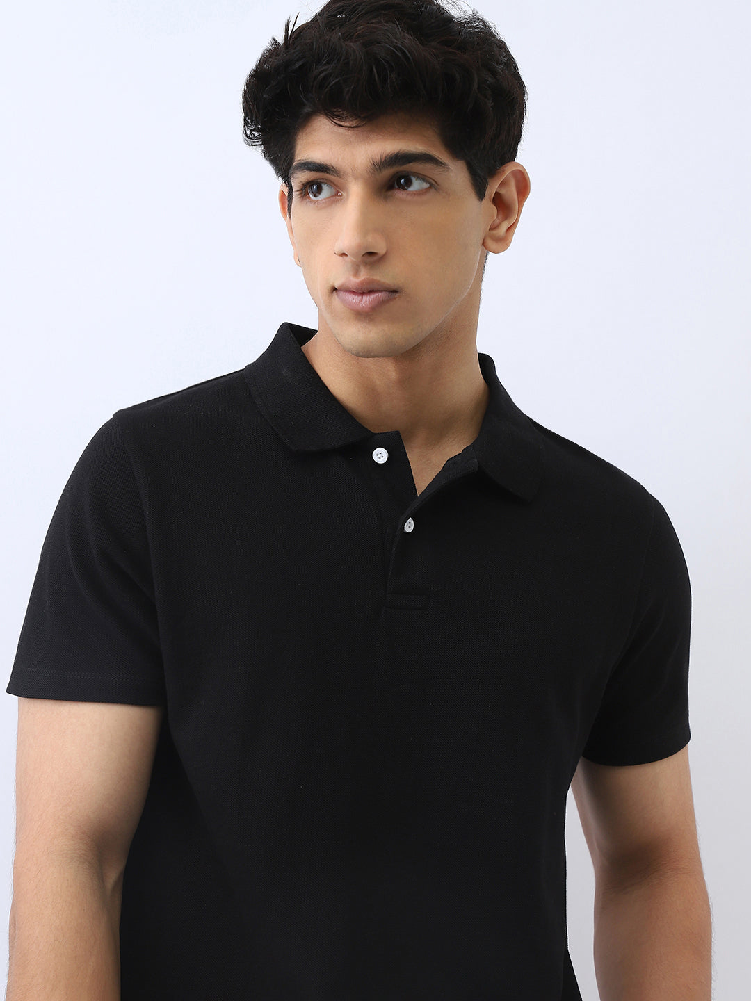 Men's Black Solid Regular Fit Half Sleeve Cotton Polo T-Shirt