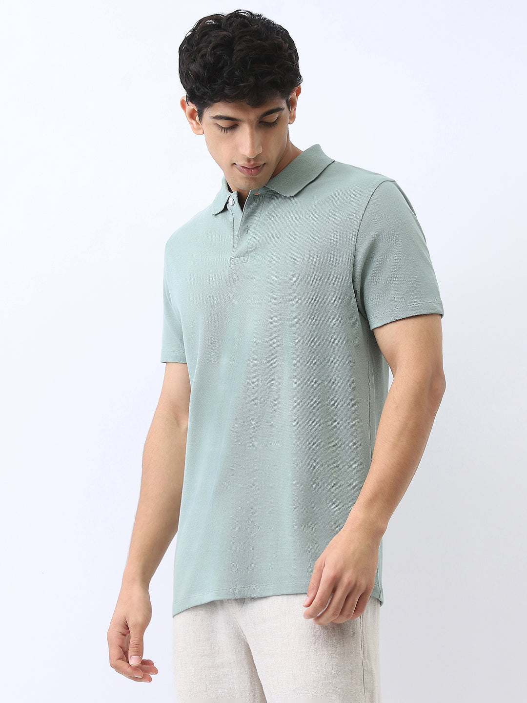 Men's Granite Green Solid Regular Fit Half Sleeve Cotton Polo T-Shirt