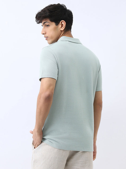 Men's Granite Green Solid Regular Fit Half Sleeve Cotton Polo T-Shirt