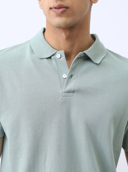 Men's Granite Green Solid Regular Fit Half Sleeve Cotton Polo T-Shirt