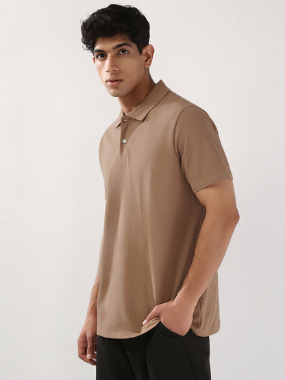 Men's Mocha Mousse Solid Regular Fit Half Sleeve Cotton Polo T-Shirt