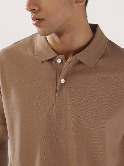 Men's Mocha Mousse Solid Regular Fit Half Sleeve Cotton Polo T-Shirt