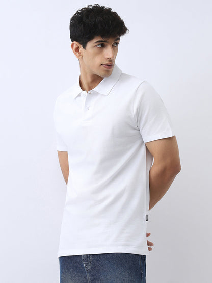 Men's White Solid Regular Fit Half Sleeve Cotton Polo T-Shirt