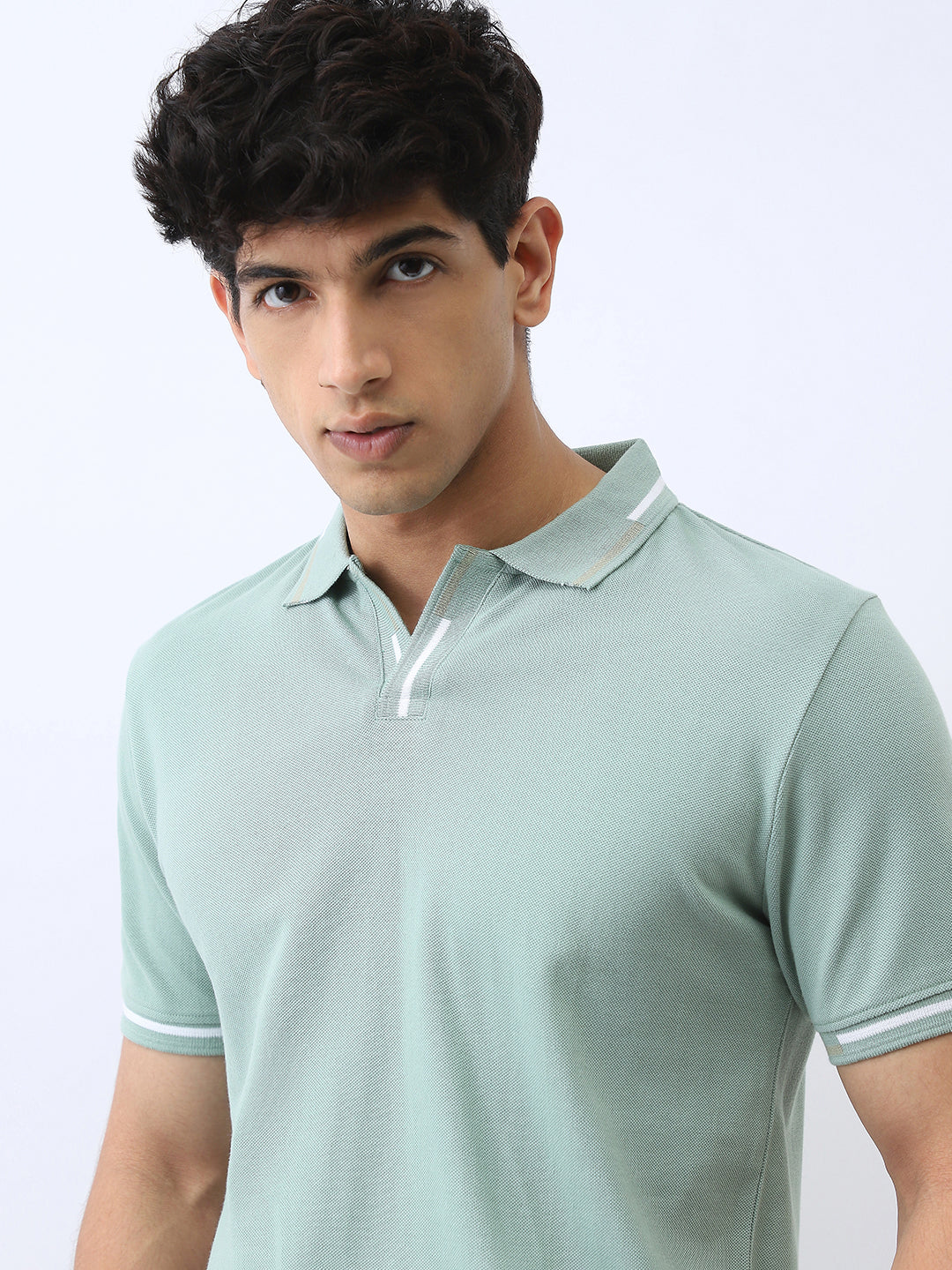 Men's Granite Green Solid Regular Fit Half Sleeve Cotton Polo T-Shirt