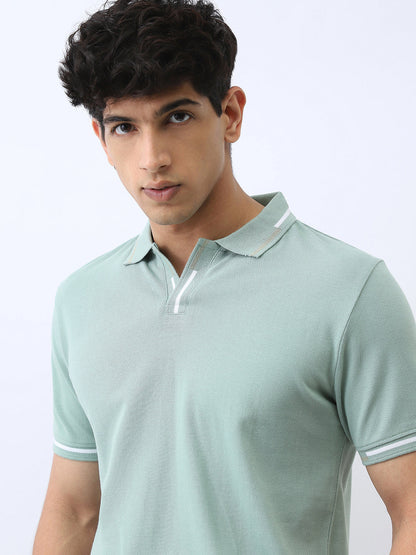 Men's Granite Green Solid Regular Fit Half Sleeve Cotton Polo T-Shirt