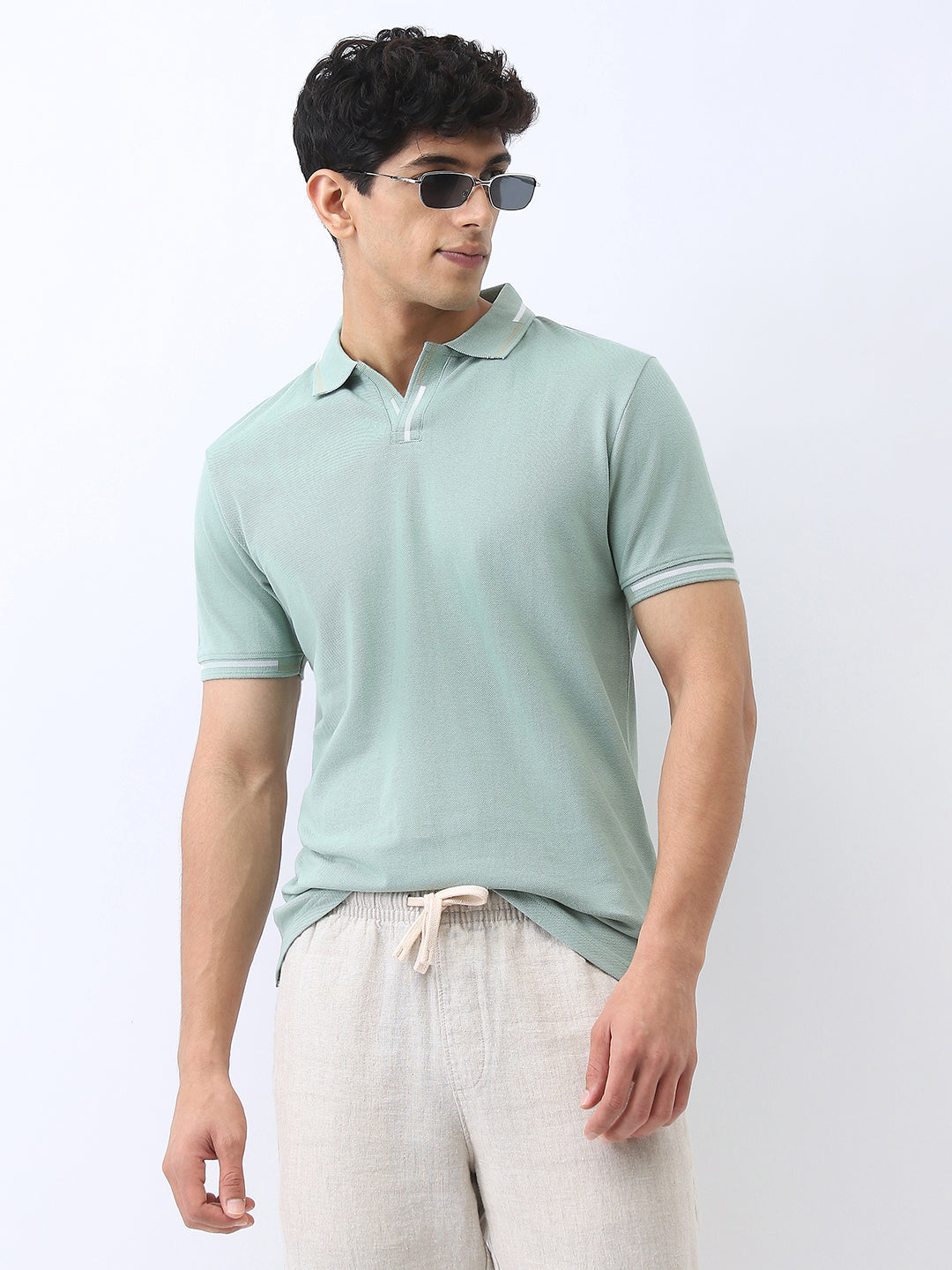 Men's Granite Green Solid Regular Fit Half Sleeve Cotton Polo T-Shirt