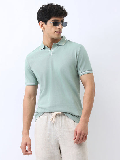 Men's Granite Green Solid Regular Fit Half Sleeve Cotton Polo T-Shirt