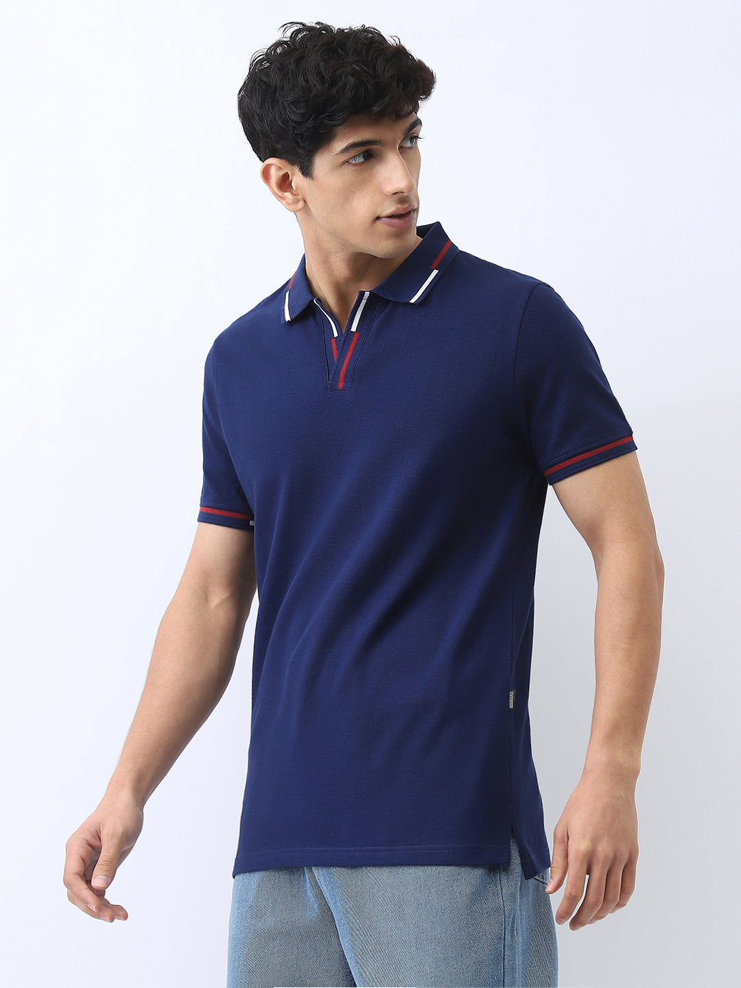 Men's Navy Solid Regular Fit Half Sleeve Cotton Polo T-Shirt