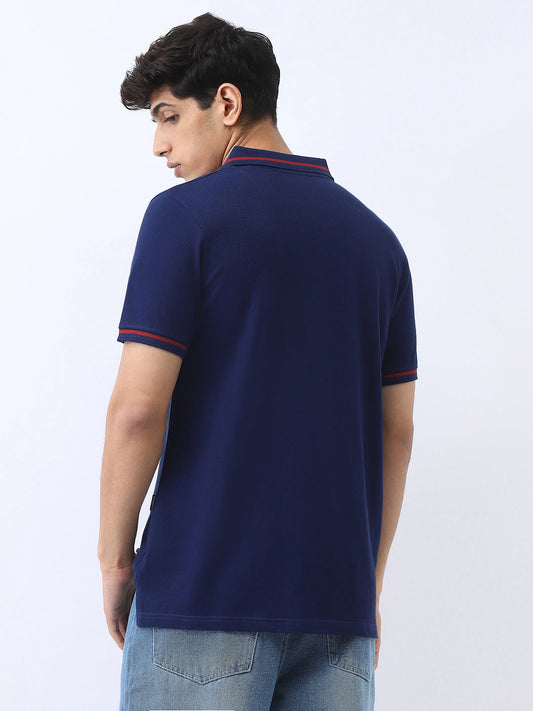 Men's Navy Solid Regular Fit Half Sleeve Cotton Polo T-Shirt