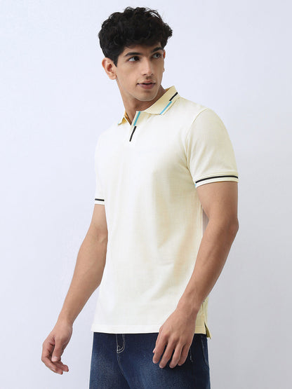 Men's White Solid Regular Fit Half Sleeve Cotton Polo T-Shirt