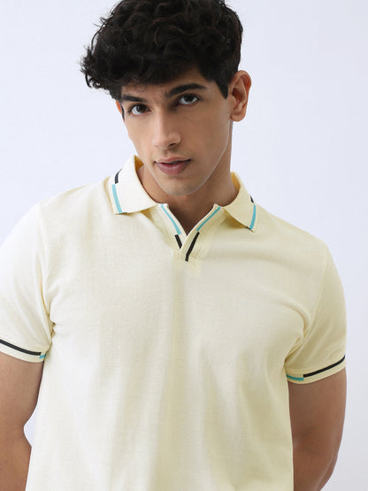 Men's White Solid Regular Fit Half Sleeve Cotton Polo T-Shirt