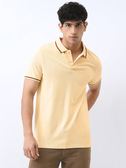 Men's Light Beige Solid Regular Fit Half Sleeve Cotton Polo T-Shirt