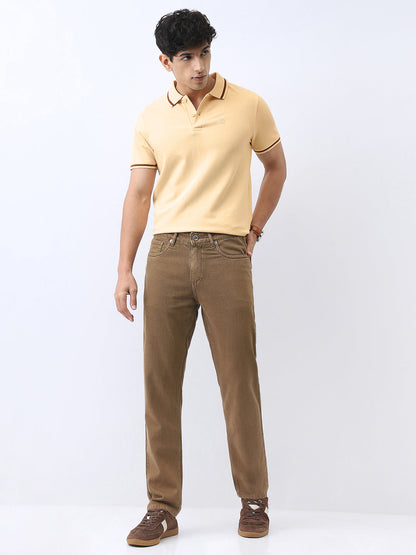 Men's Light Beige Solid Regular Fit Half Sleeve Cotton Polo T-Shirt