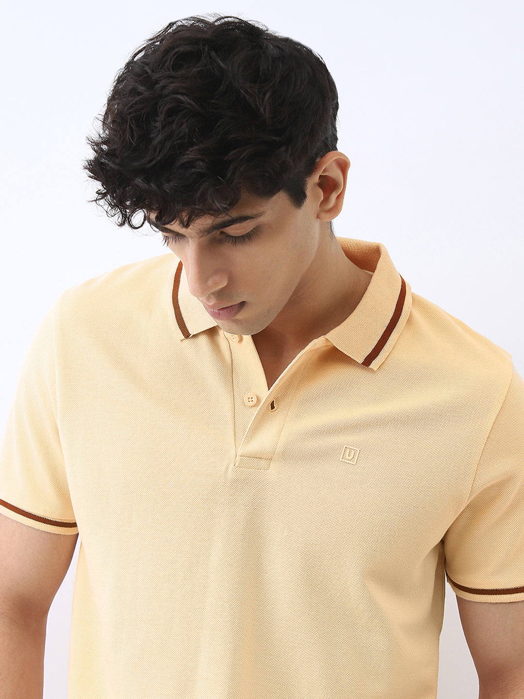 Men's Light Beige Solid Regular Fit Half Sleeve Cotton Polo T-Shirt