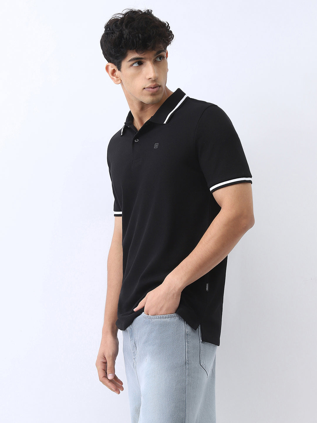 Men's Black Solid Regular Fit Half Sleeve Cotton Polo T-Shirt