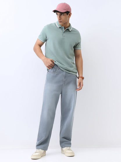 Men's Granite Green Solid Regular Fit Half Sleeve Cotton Polo T-Shirt