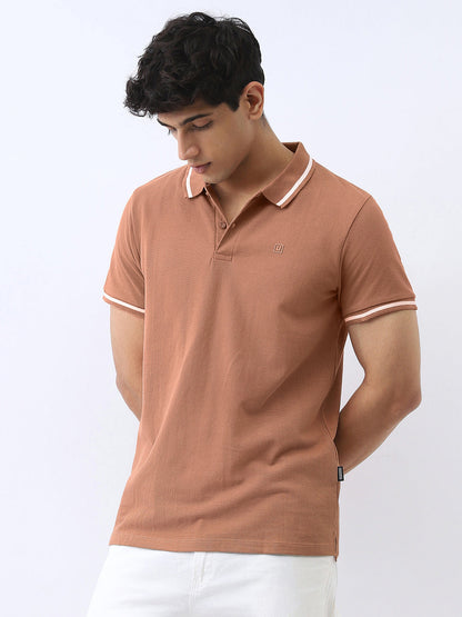 Men's Mocha Mousse Solid Regular Fit Half Sleeve Cotton Polo T-Shirt