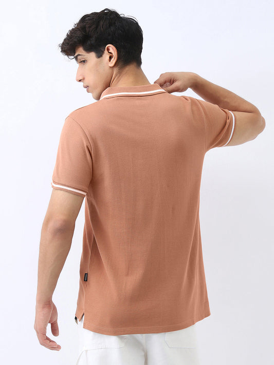 Men's Mocha Mousse Solid Regular Fit Half Sleeve Cotton Polo T-Shirt