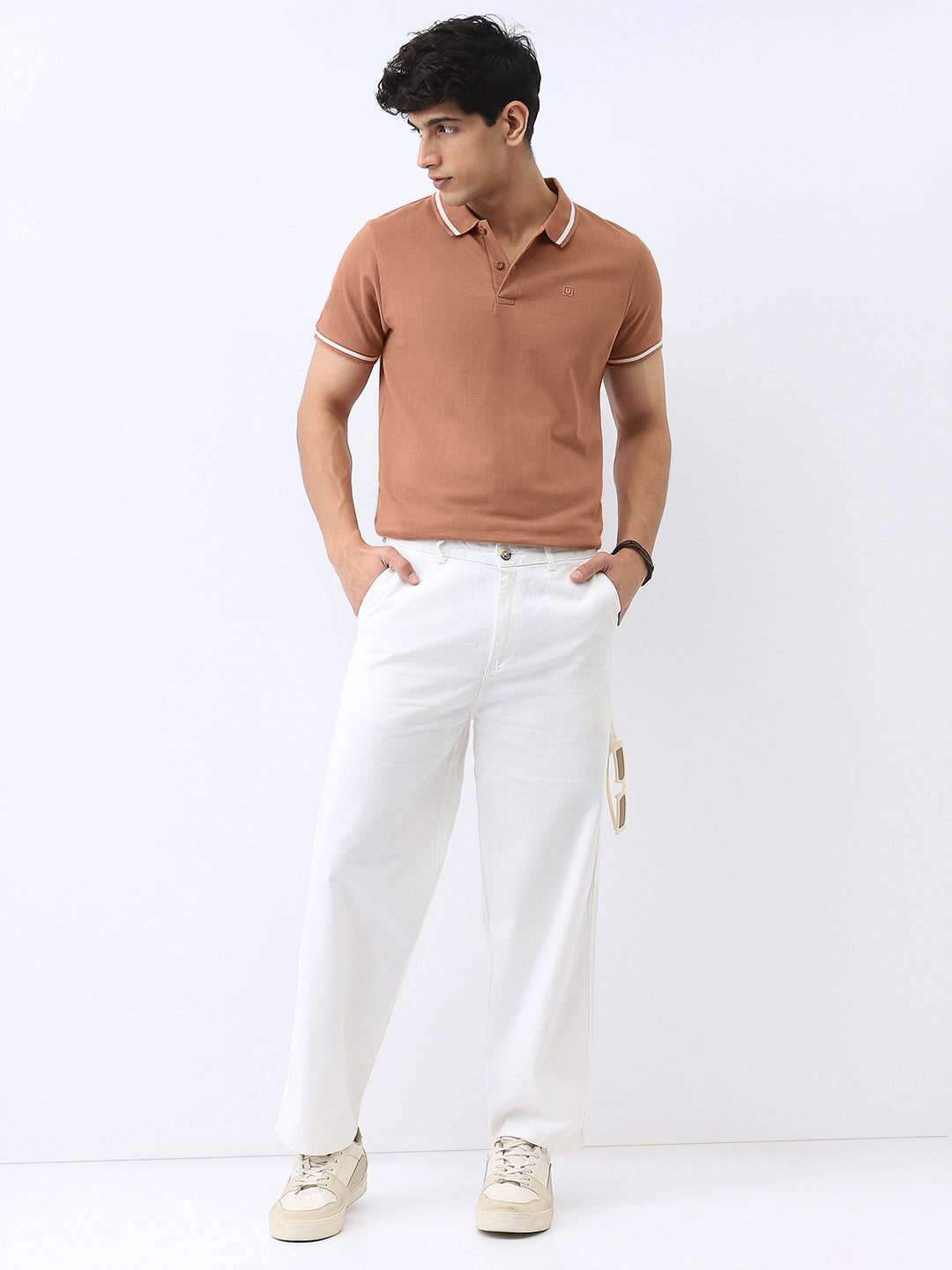 Men's Mocha Mousse Solid Regular Fit Half Sleeve Cotton Polo T-Shirt