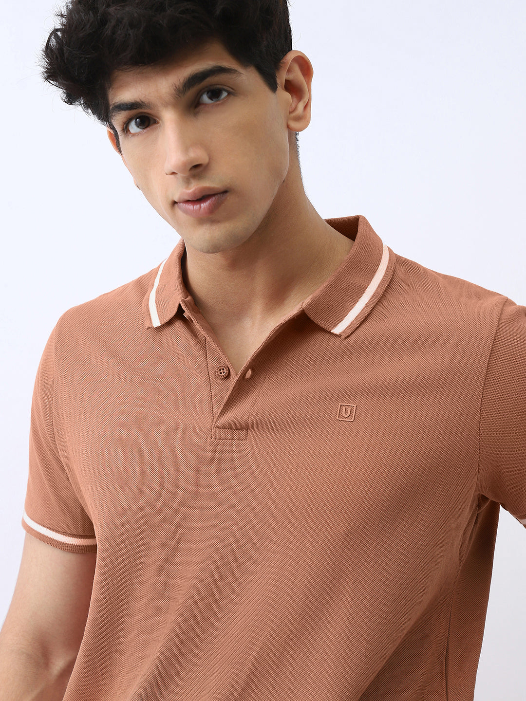 Men's Mocha Mousse Solid Regular Fit Half Sleeve Cotton Polo T-Shirt