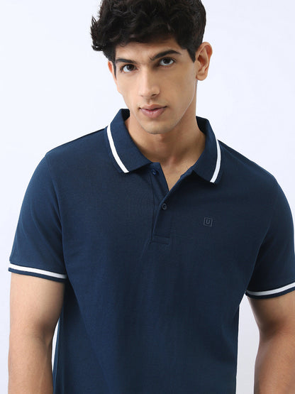 Men's Navy Solid Regular Fit Half Sleeve Cotton Polo T-Shirt