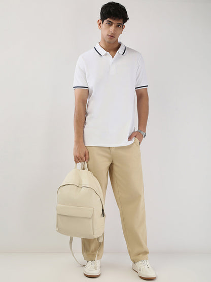 Men's White Solid Regular Fit Half Sleeve Cotton Polo T-Shirt