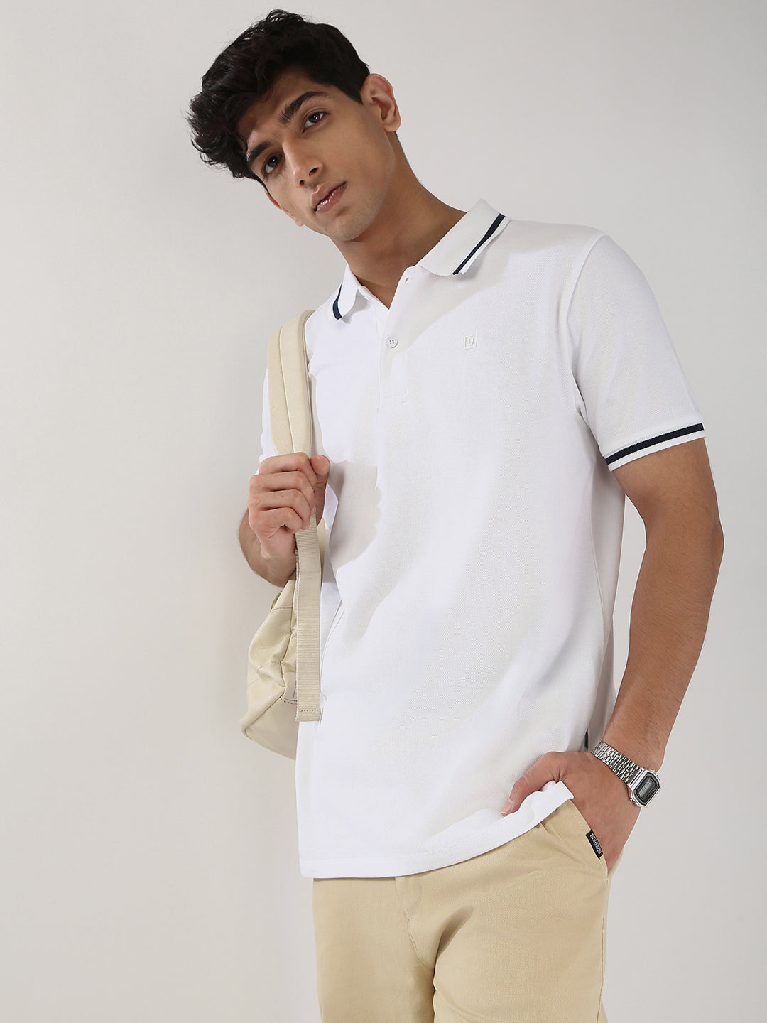 Men's White Solid Regular Fit Half Sleeve Cotton Polo T-Shirt