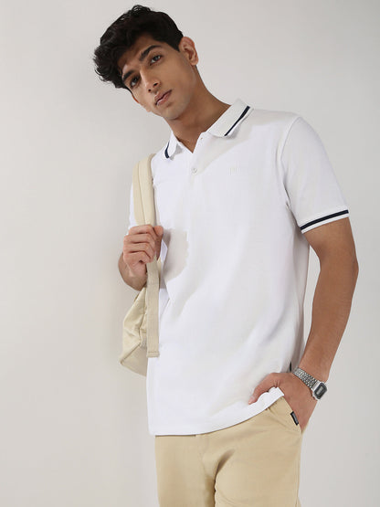 Men's White Solid Regular Fit Half Sleeve Cotton Polo T-Shirt