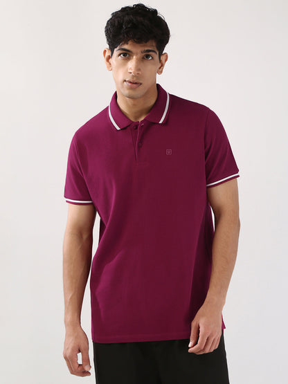 Men's Wine Solid Regular Fit Half Sleeve Cotton Polo T-Shirt