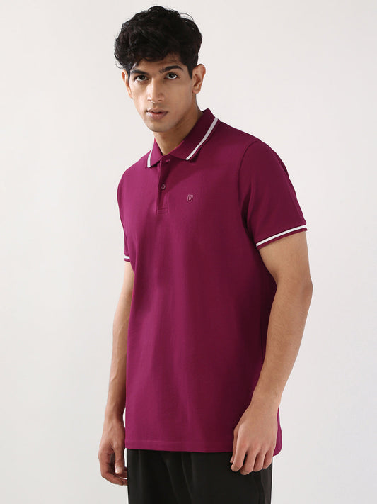 Men's Wine Solid Regular Fit Half Sleeve Cotton Polo T-Shirt