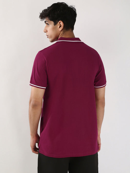 Men's Wine Solid Regular Fit Half Sleeve Cotton Polo T-Shirt